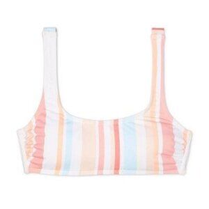 Xhilaration Juniors' Scoop Neck Bralette Bikini Top Stripe Pink XS